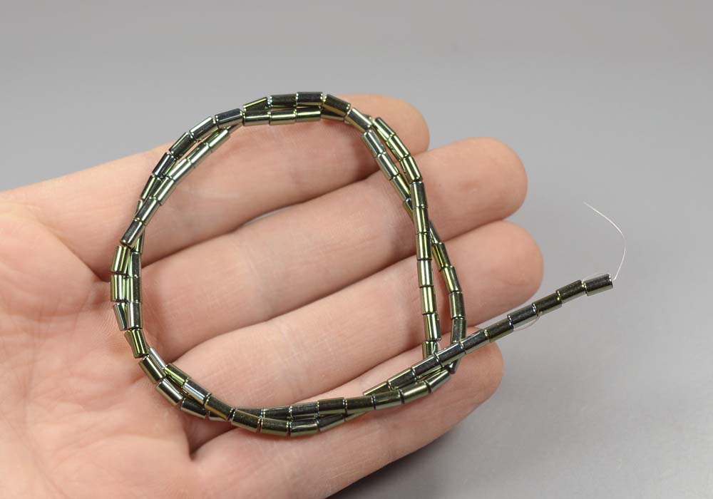 Бусины из гематита, цилиндр зеленый 5-3 мм - купить