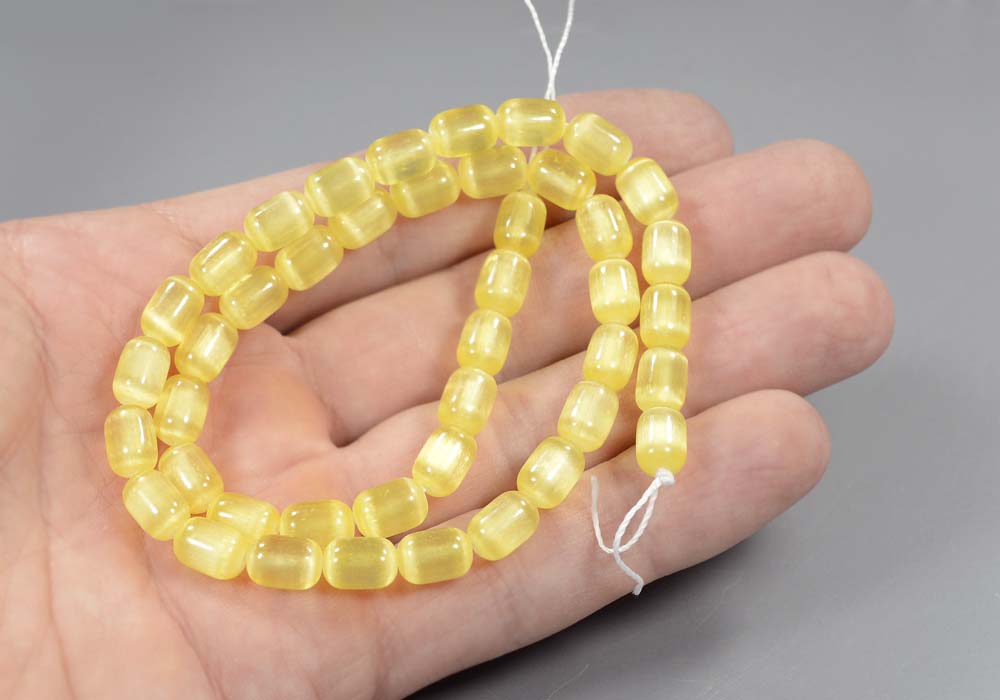 Бусины из селенита, бочонок желтый 9-6,5 мм - вид сбоку