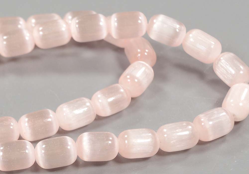 Бусины из селенита, бочонок розовый 9-6,5 мм - вид сбоку